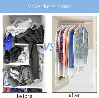 Dress Bags for Gowns Long - Foldable, 65" Clear Garment Bags for Closet Storage and Travel 24"x65"/ 2 Pack