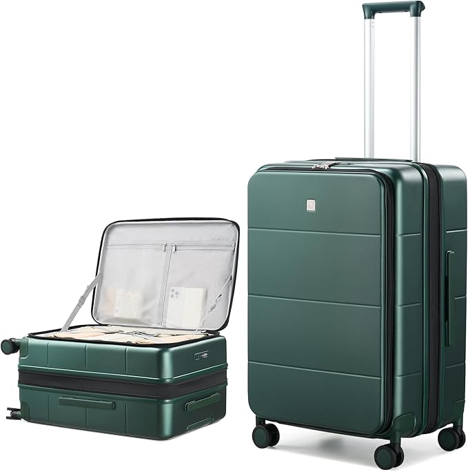 Hanke Hardside Expandable Checked Luggage, 24 Inch Top Opening Trunk Luggages with Spinner Wheels, All-PC Hard Shell Suitcase, Lightweight TSA Checked-Medium(Blackish Green, 83L)