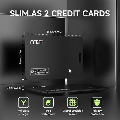 FFETT Wallet Tracker Card, 1 Pack IP68 Bluetooth GPS Smart Card Rechargeable Ultra Thin 0.07 inches Tracking Air tag Track Work by Apple Find My(iOS only) for Luggage, Passport,Wallet