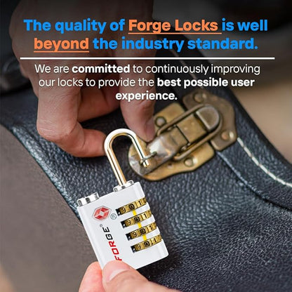 Forge Dual-Opening: Key or Combination Access Lock, TSA Approved Locks for Luggage, Pelican case, Travel, Gym, School, Stainless Steel Shackle. (White, 2 Pk)