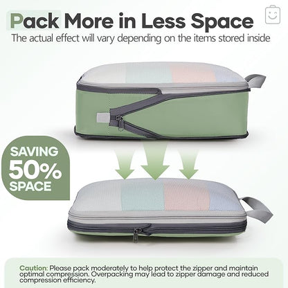 Veken 9/11 Set Compression Packing Cubes for Travel Essentials,Compressible Expandable Large Luggage Suitcase Organizer Bags for Clothing,Durable Space Saver Storage Bags(Matcha Green)