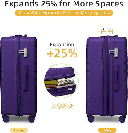 LARVENDER Luggage Sets 5 Piece with Duffel Bag Expandable(Only 28 inch) Hardside PP Carry On Luggage with 360° Spinner Wheels TSA Lock Luggage Sets for Women, Grape Purple