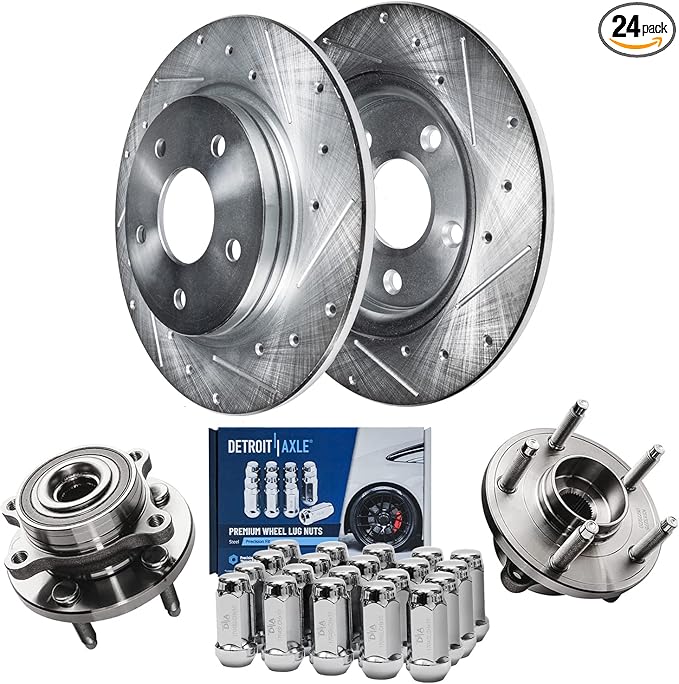 Detroit Axle - 12.99" Rear Drilled Brake Rotors Wheel Hubs + 20pc Wheel Lug Nuts Replacement for Ford Taurus Flex Edge Lincoln MKS MKT - 24pc Set