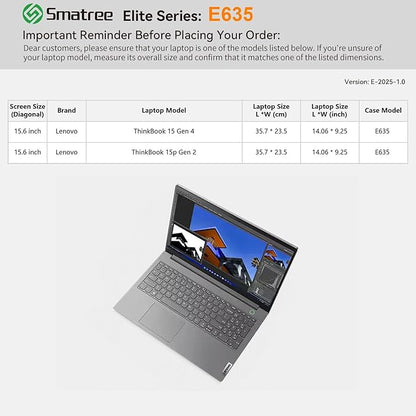 Smatree Laptop Sleeve for 15.6 inch Lenovo ThinkBook 15 Gen 4/2 Laptop, Computer Case with Accessory Pocket, YKK Zipper, Patented Super-Corner Design(E635)