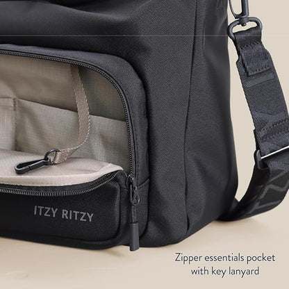 Itzy Ritzy Belong Cargo Caddy - Attaches to Stroller or Wagon; Also Includes Shoulder/Crossbody Strap (Black)