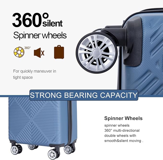 2 Piece Carry on Luggage Set, Airline Approved 20 Inch Luggage with Cosmetic Case Hard Shell Suitcase with Spinner Wheels, Dark Blue