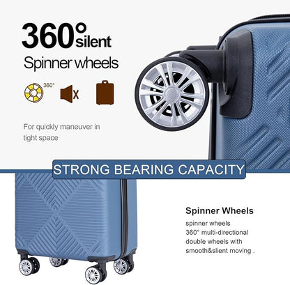 2 Piece Carry on Luggage Set, Airline Approved 20 Inch Luggage with Cosmetic Case Hard Shell Suitcase with Spinner Wheels, Dark Blue