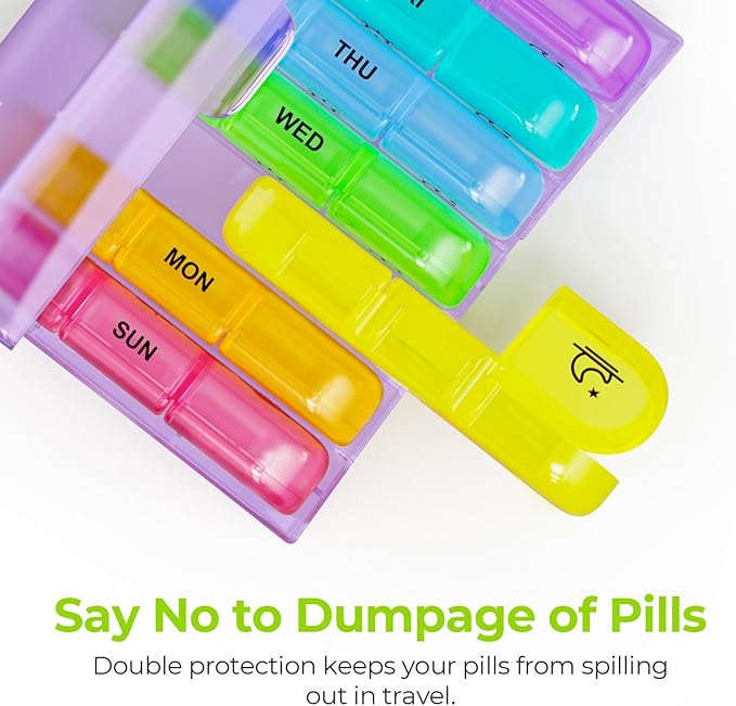 AUVON Weekly Pill Organizer 3 Times a Day, Large 7 Day Pill Box 3 Times a Day with Separate Container, Portable Pill Case for Medication, Vitamins, Fish Oil and Supplements