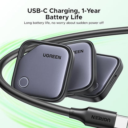 UGREEN FineTrack G (Android Only) Air Tracker Tags, USB-C Charging 1-Year Battery Bluetooth Tracker Compatible with Find Hub App, Item Finder Smart Tag for Key Luggage Wallet [4 Pack-Google Certified]