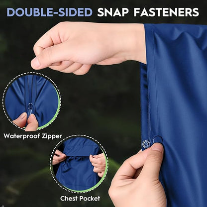 Bruvoalon 3-in-1 Rain Poncho with 1/4 Zip & Chest Pocket, Waterproof, Sunshade, Ground Mat for Adults & Youth Emergency
