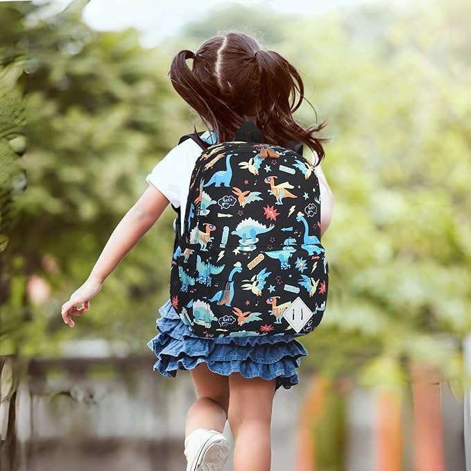 Kids Backpack for Girls Boys - 15 Inch Dinosaur Childrens Backpack Cute School Bag Kindergarten Backpack for Ages 3-8, Black