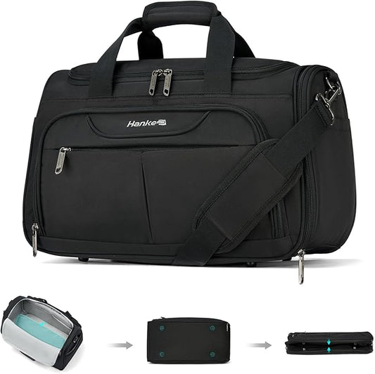 Hanke Underseat Carry On luggage Bags for Travel, Foldable Travel Bags for Women, Soft Lightweight Personal Item Travel Bag Small Carry On Bags for Airplanes, Travel Tote Bags for Women Men.（Black）