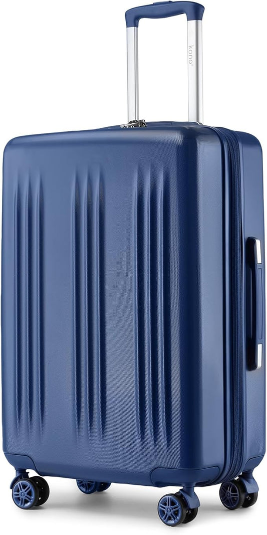 Kono Lightweight 24 Inch Expandable Luggage with Quiet Spinner Wheels TSA Lock, Scratch and Drop Resistant PC+ABS Hardside Durable Medium Checked Suitcase, Navy Blue
