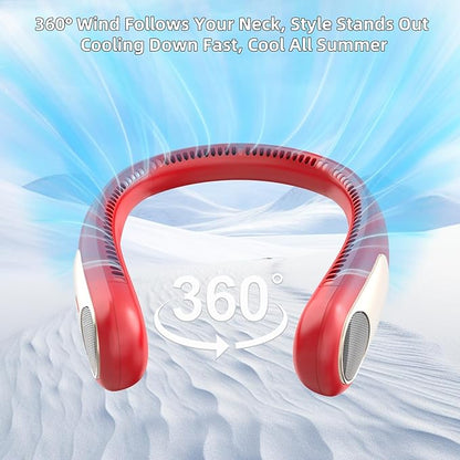 Portable Neck Fan,Personal Wearable Bladeless Fan,LED Display,4-Speeds,6000mAh USB Rechargeable,360° Strong Cooling Wind,Hands Free,White Elephant Gift,Christmas Gifts for Men Women Dad Mom (Red)