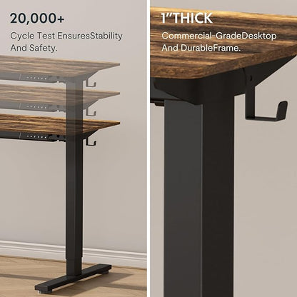FLEXISPOT EN1 One-Piece Standing Desk with 1-Inch Thick Desktop, 55"x28" Electric Height Adjustable Desk for Home Office & Multi-Device Workstations, Rustic Brown