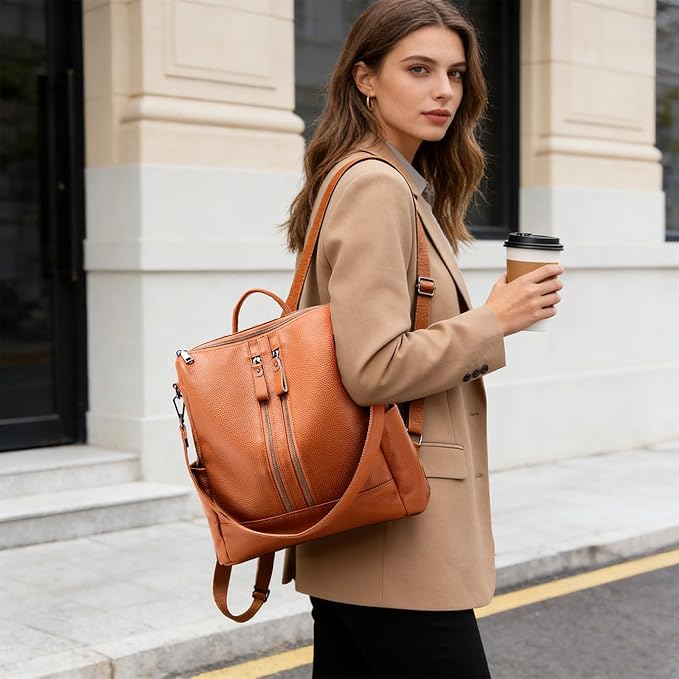 Genuine Leather Backpack Purse for Women: Fashion Ladies Convertible Backpack Designer Shoulder Handbag for Travel