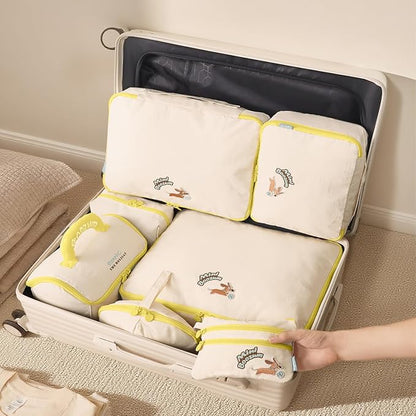 7-Piece Travel Packing Cube Set Luggage Organizer Bags for Suitcases Clothes Underwear Toiletry Cosmetic and Document Storage Efficient Travel Essentials