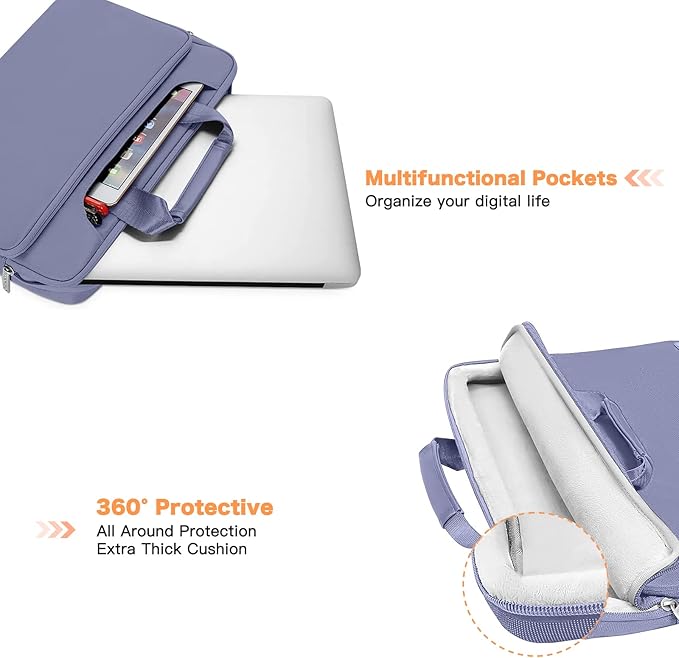 MOSISO 360 Protective Laptop Shoulder Bag Compatible with MacBook Air/Pro, 13-13.3 inch Notebook, Compatible with MacBook Pro 14 inch M5 M4 M3 M2 M1,Matching Color Sleeve with Belt, Lavender Gray