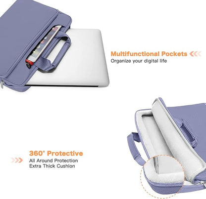 MOSISO 360 Protective Laptop Shoulder Bag Compatible with MacBook Air 15 M4 A3241 M3 A3114 M2 A2941/Pro 16 inch M4 M3 M2 M1, 15-15.6 inch Notebook,Matching Color Sleeve with Belt, Lavender Gray
