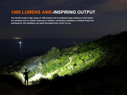 Fenix HL45R 1000 Lumen Adjustable Beam Headlamp, Rechargeable, AAA Dual Fuel, Gesture Sensing, Floodlight,Spotlight, Red Light with EdisonBright Battery Carrying case