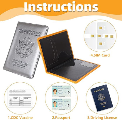 8 PCS Passport Holder Cover Combo Leather Passport Holder Combo with Vaccine Card Slot Passport Cover Passport Case Cover Protector PU Travel Documents Organizer for Women and Men Passport Wallet