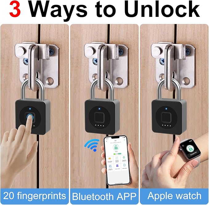 Gym Locker Padlock eLinkSmart Fingerprint Mobile APP Unlock Remote Management Outdoor Waterproof Keyless Biometric Padlock for Gym Luggage Bags Locker Storage Tool Box Gun Case Footlocker Black
