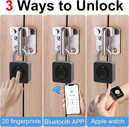 Gym Locker Padlock eLinkSmart Fingerprint Mobile APP Unlock Remote Management Outdoor Waterproof Keyless Biometric Padlock for Gym Luggage Bags Locker Storage Tool Box Gun Case Footlocker Black