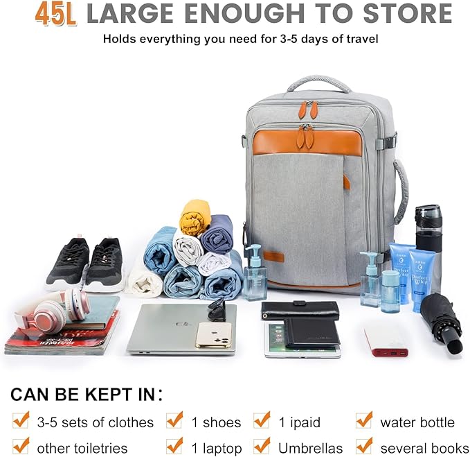 LOVEVOOK Carry on Backpack, 45L Extra Large Travel Backpack for Men & Women Airline Approved, Expandable Large Suitcase Backpacks With 4 Packing Cubes, Aer Travel Pack 3, Water Resistant Weekender Bag