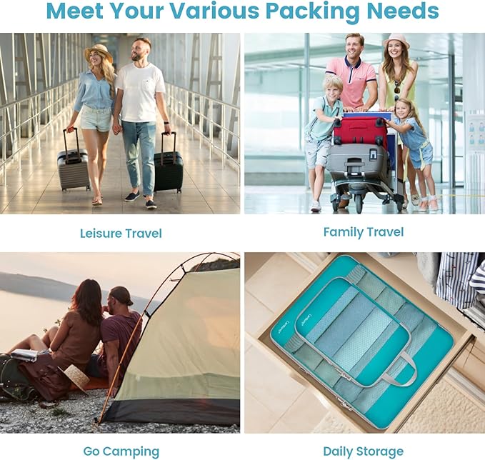 Cambond Mesh Compression Packing Cubes Travel - 4 Set See Through Packing Cubes for Travel Women, Lightweight Expandable Organizer Essentials Bags Compression Cubes for Packing, Lake Blue