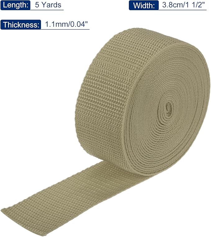 MECCANIXITY Lightweight Polypropylene Webbing Strap 1 1/2" 5 Yard Backpack Strapping Band Khaki for Outdoor Luggage Cargo Straps