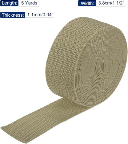 MECCANIXITY Lightweight Polypropylene Webbing Strap 1 1/2" 5 Yard Backpack Strapping Band Khaki for Outdoor Luggage Cargo Straps