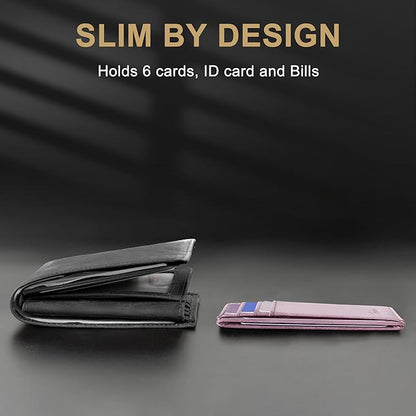 Travelambo Slim Wallet Front Pocket Minimalist Leather RFID Blocking Medium Size