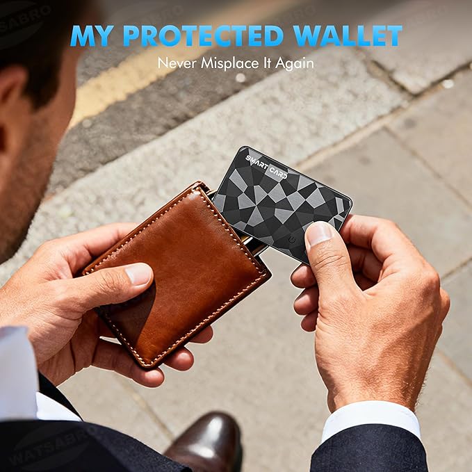 【for iOS&Android】 Airtag Wallet Tracker Card, Ultra-Thin Smart Card, Credit Card Size Bluetooth Tracker for Wallet Passport, Works with Apple Find My & Google Find Hub, Wireless Charging, Loud Alarm