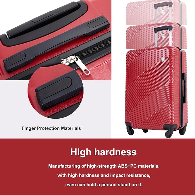Travelhouse Luggage Sets, Expandable Hardside Suitcases 24in/28in, Carry on 20in,3 Piece Set Travel Luggages Clearance with Double Spinner Wheels TSA Lock Lightweight (RED)