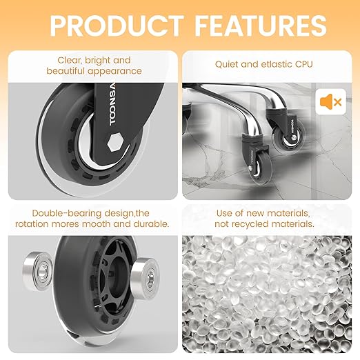 Upgraded,3 Inch Office Desk Chair Wheels Replacement, Computer Gaming Caster for Carpet, Stem 7/16-7/8 Set of 5 for Furniture Hardwood Hard Floors Chair Castors Tile Smooth Safe Quiet Rolling,-1100 LB