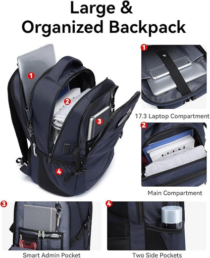 CROSSGEAR Laptop Backpack, 17.3 Inch Large Travel Computer Backpack with Anti-theft Lock, Multi-pocket, USB Charging Port, Breathable Padded, Water Resistant Business Casual Daypacks for Men Women