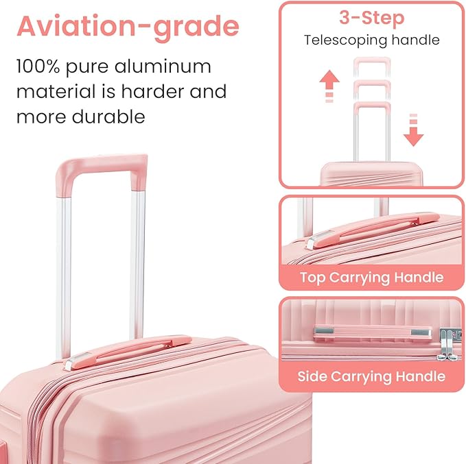 Merax Hardside Luggage Sets 4 Piece with Spinner Wheels,Lightweight Suitcase Set with TSA Lock,Travel Luggage Set with Telescoping HandlePink2,14/20/24/28