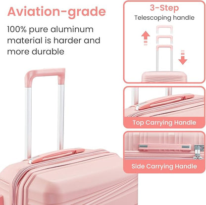 Merax Hardside Luggage Sets 4 Piece with Spinner Wheels,Lightweight Suitcase Set with TSA Lock,Travel Luggage Set with Telescoping HandlePink2,14/20/24/28