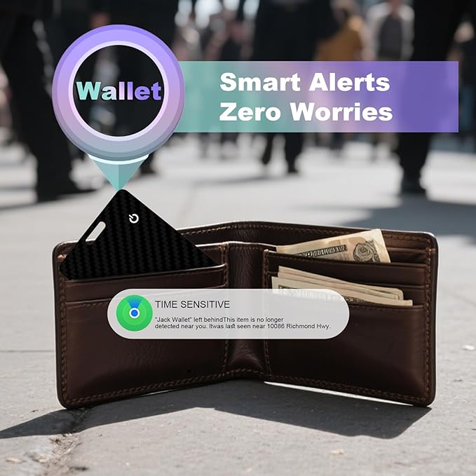 Wallet Tracker Card, Slim Rechargeable Bluetooth Item Locator, Smart Finder Compatible with Apple Find My for Wallet, Luggage, Passport, IP68 Waterproof (iOS Only) (Carbon Fiber Black)
