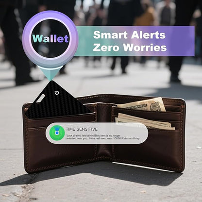 Wallet Tracker Card, Slim Rechargeable Bluetooth Item Locator, Smart Finder Compatible with Apple Find My for Wallet, Luggage, Passport, IP68 Waterproof (iOS Only) (Carbon Fiber Black)