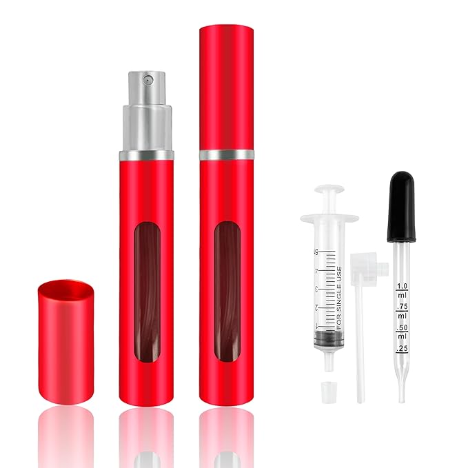 2 Pack Refillable Mini Perfume Atomizer Bottle，Portable Separate Bottles，Travel and Outings Spray Boxes Dispensers 5ml/0.2oz (Red)