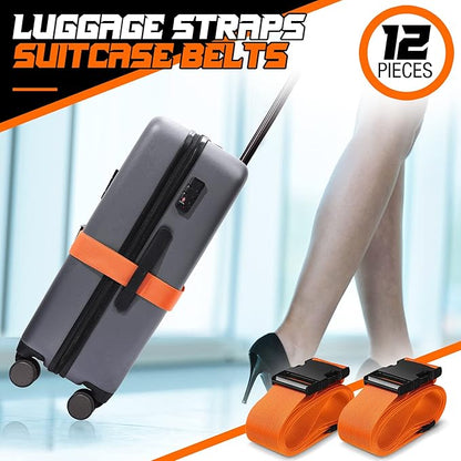 Eccliy 12 Pack Luggage Straps Suitcase Belts Wide Adjustable Packing Straps Travel Belts Accessories for Business Packing(Orange)