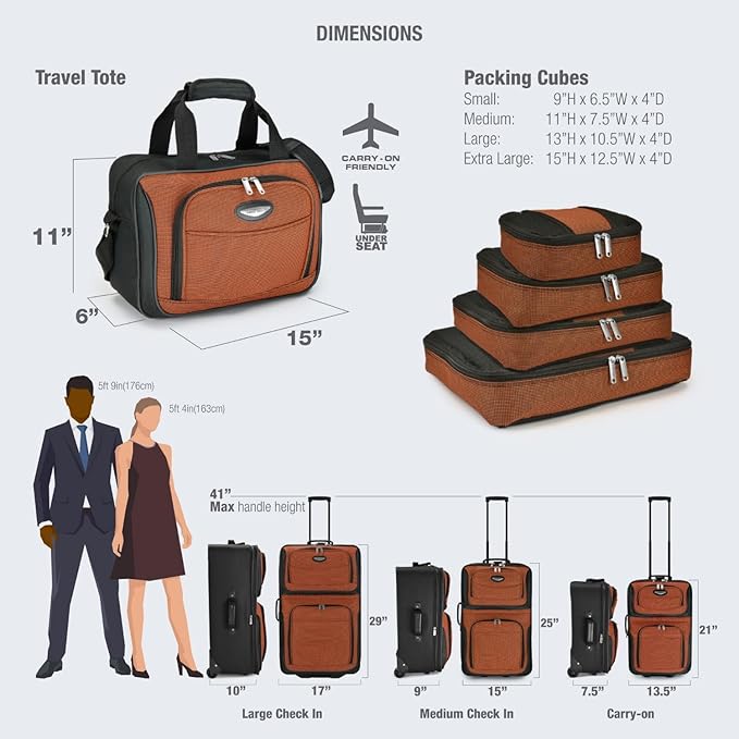 Travel Select Amsterdam Softside Expandable Luggage with Rolling Wheels, Burgundy, 8-Piece Set (15/21/25/29) with Packing Cubes