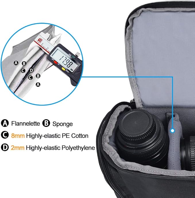 CADeN Camera Shoulder Crossbody Bag Case Compatible for Nikon, Canon, Sony SLR/DSLR Mirrorless Cameras and Lenses Waterproof(1.0 M, Black)