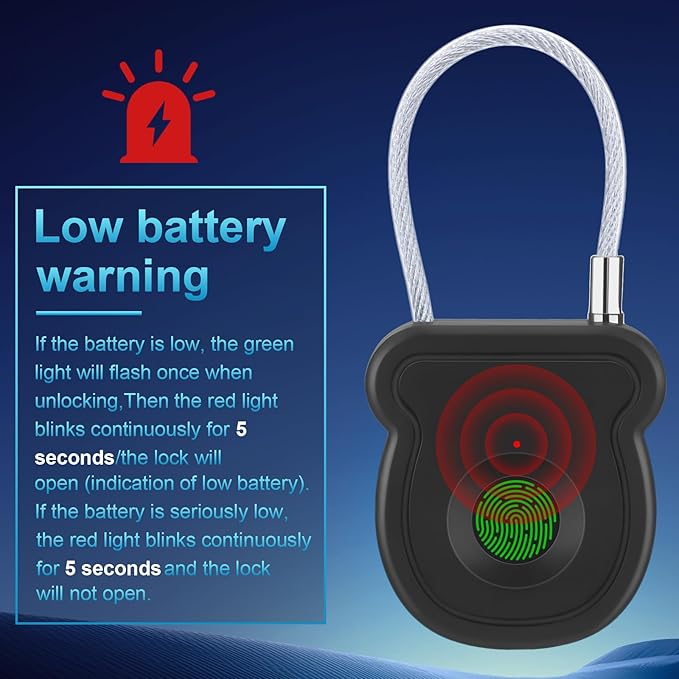 Fingerprint Padlock Lock with Key Backup, Biometric Metal Keyless Thumbprint Lock, Waterproof, USB Rechargeable, for Gym Locker, School Locker, Luggage, Backpack, Suitcase