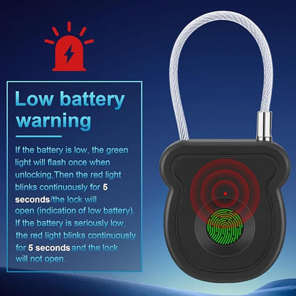 Fingerprint Padlock Lock with Key Backup, Biometric Metal Keyless Thumbprint Lock, Waterproof, USB Rechargeable, for Gym Locker, School Locker, Luggage, Backpack, Suitcase