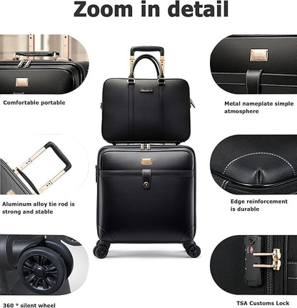 feilario 2Pcs Leather Business Spinner Wheel Luggage Waterproof Carry-On Suitcase with TSA Lock - Capacity 36-55L