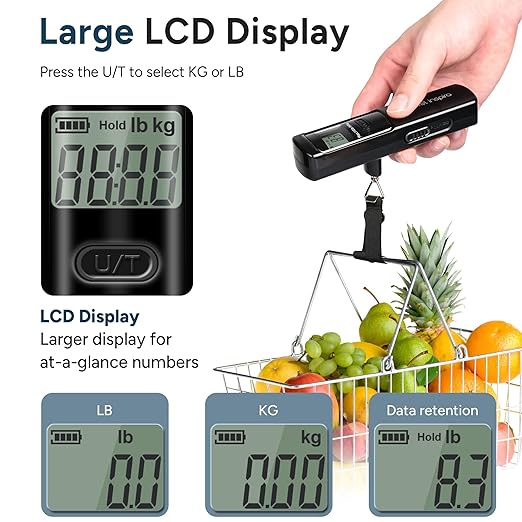 Battery-Free Luggage Scale, Suitcase Scale for Travel, 110 lbs/50 kg, Portable Handheld Weight Scale, No Batteries Needed