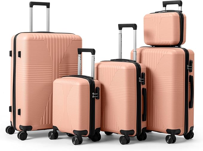 Karl home Luggage Sets 5 Piece, PP Hard Case Suitcase Set with Built-in Lock Spinner Wheels, Lightweight Durable Carry on Luggage for Business Travel - Light Pink (12/16/20/24/28")
