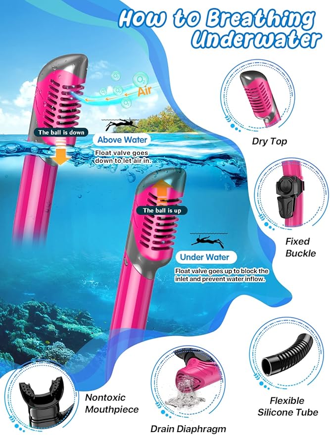 Zenoplige Mask Fins Snorkel Set, Snorkeling Gear for Adults, Panoramic View Snorkel Mask Anti-Fog, Adjustable Dive Flippers, Dry Top Snorkel and Travel Bag, Scuba Gear for Swimming Snorkeling Diving